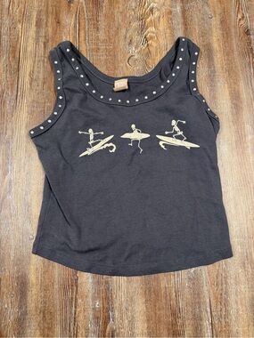 Vintage Messy Bun Just Chillin Black studded crop tank top